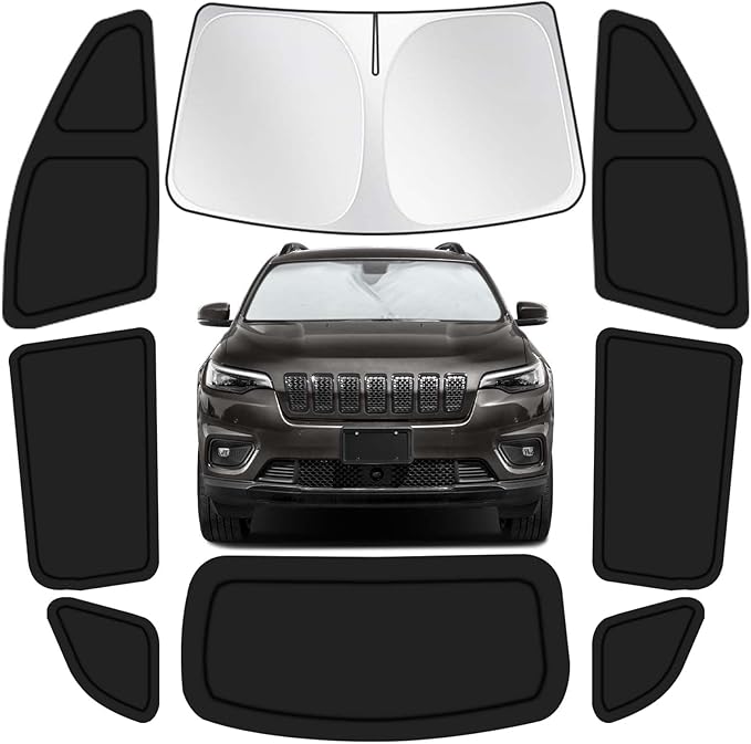 for Jeep Cherokee 2014-2024 Car Window Shades, 8pcs Privacy Sun Shade Set for Front Windshield Side and Rear Windows, Full Window Covers Keeps Vehicle Cool for Camping Napping