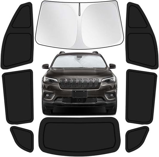 for Jeep Cherokee 2014-2024 Car Window Shades, 8pcs Privacy Sun Shade Set for Front Windshield Side and Rear Windows, Full Window Covers Keeps Vehicle Cool for Camping Napping