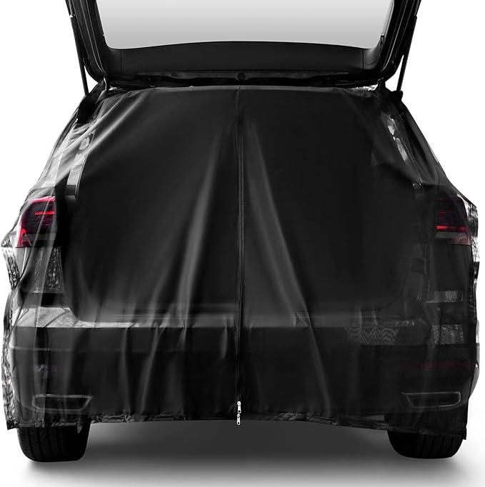 Yahenda SUV Tailgate Mesh Screen for Camping, Car Tailgate Tent Shade, Breathable Bug Screen with Magnetic Design, UV Protection Privacy Cover, Car Camping Accessories(Medium,Half Wrap,Black)
