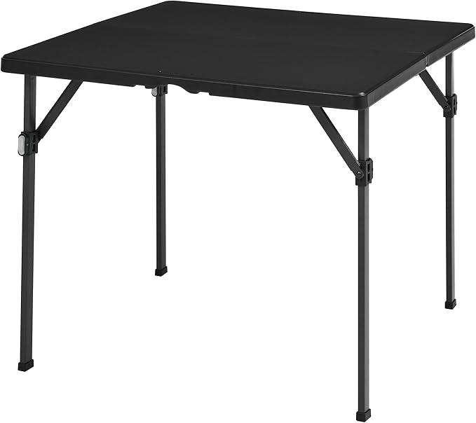 Amazon Basics 34 inch Portable Sturdy Folding Dining Table with Carrying Handle, Space Saving Storage, Square, 33.9 x 29.1 x 33.9 inch, Black | Folding, Portable, with Carrying Handle