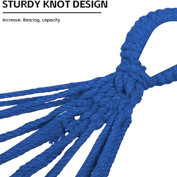 Cotton Canvas Hammock, Comfortable Fabric Camping Hammock with Tree Straps, Up to 440lbs with Travel Bag for Camping Outdoor/Indoor Patio Backyard(Blue&Green, Without bar)