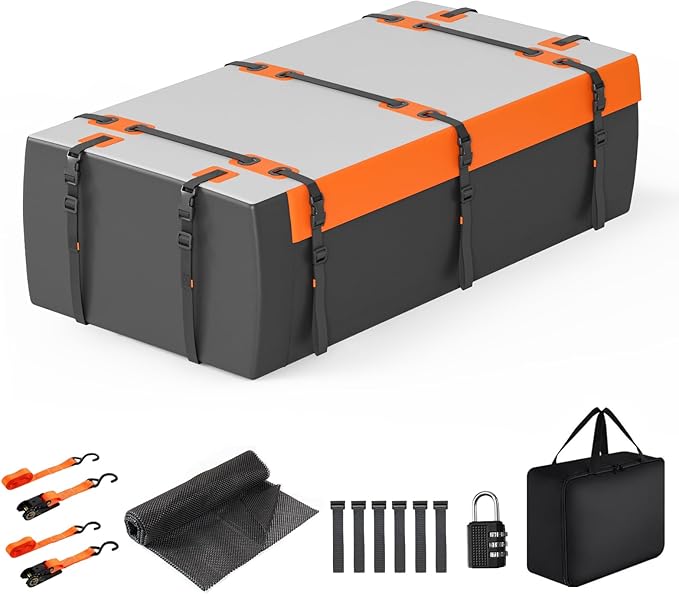 Car Rooftop Cargo Carrier Bag, 30 Cubic Feet Waterproof Soft-Shell Car Roof Bag for All Vehicle with/Without Roof Rack, Include Anti-Slip Mat, Reinforced Straps, Door Hooks and Luggage Lock