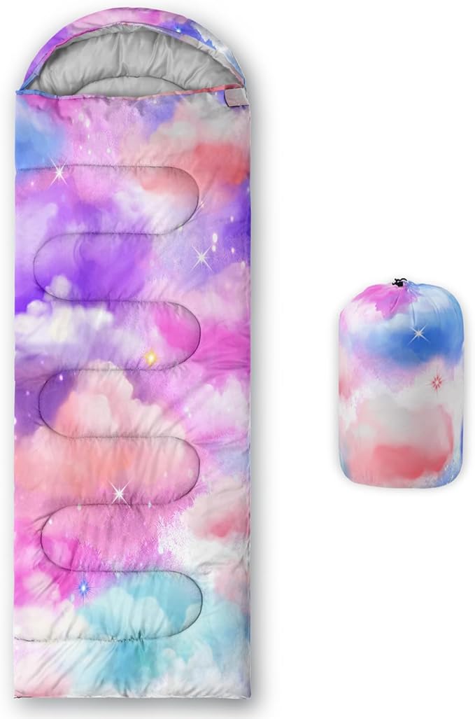 QOOMO Axolotl Cute Camping Sleeping Bags,3 Season Warm & Cool Weather,Lightweight,Waterproof Sleeping Bags for Adults & Kids,Traveling,and Outdoors