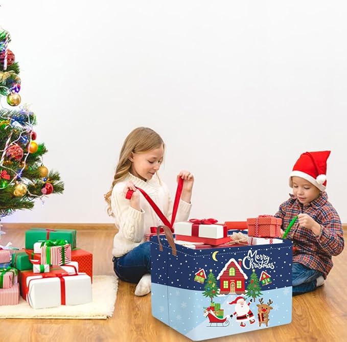 Rectangular Christmas tree Basket,Nursery Hamper,Waterproof and foldable Tree Basket Baby Storage Bin,Toy Organizer,Boy and Girls Christmases Room Decor(Christmas)