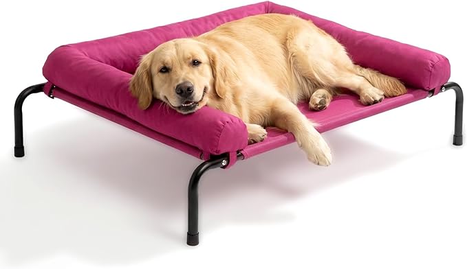 Cooling Elevated Dog Bed for Large Dogs, Portable Indoor & Outdoor Raised Dog Bed with Breathable Mesh, Chew Proof Pet Hammock Cots with Removable and Waterproof Bolsters