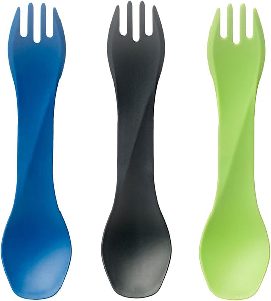 humangear GoBites Uno Mini 3-Pack - Travel & Camping Utensils - Portable & Compact Dining Ware - Food-Safe Material - Blue/Gray/Green, Uno Mini 3-Pack