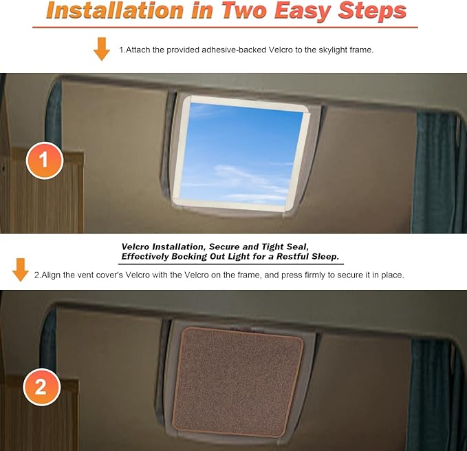 RV Roof Vent Skylight Insulator Window Cover, Sun Blackout Fabric for Camper (16 x 16 inch)- Brown