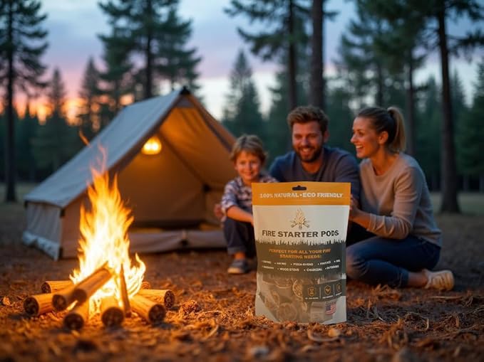 Quick to Light Wax Fire Starters Camping | 15+ Min Burn Time, Fire Starters for Fireplace & Campfire with Waterproof Matches (Pack of 50)