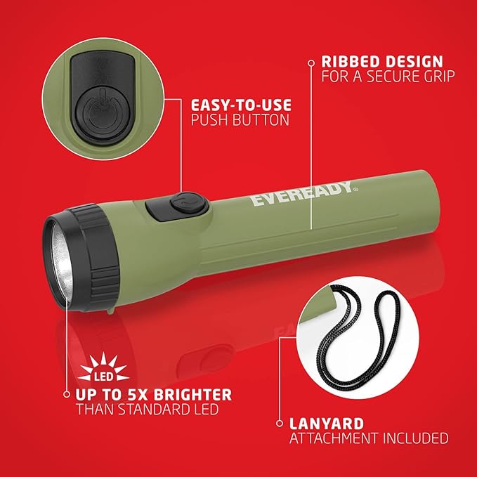 Eveready LED Flashlight Bright Reliable Flashlights for General Purpose, Great for Camping, Car, Emergency Storm Power Outage Handheld Flashlight (Batteries Included)