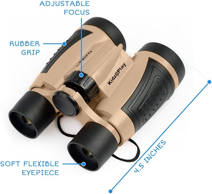 Tan Adventure Kidz Outdoor Exploration Kit, Children’s Binoculars, Flashlight, Compass, Fox Whistle, Magnifying Glass, Backpack. Great Gift Set for STEM, Pretend Play