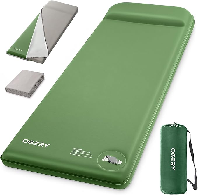 OGERY Upgraded Self-Inflating Sleeping Pad with Built-in Foot Pump & Washable Cover, 3" Memory Camping Mattress Pad, Quiet & 9.5 R-Value Insulated Sleeping Mat for Car Tent Camping