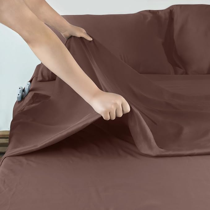 Moonsea Deep Pocket Full Sheet Set - Full Size Sheet Sets for Air Mattress - Breathable & Extra Soft Easy Fit 16in to 24in Mattress - 4 Piece Set - Brown Bed Sheets Set