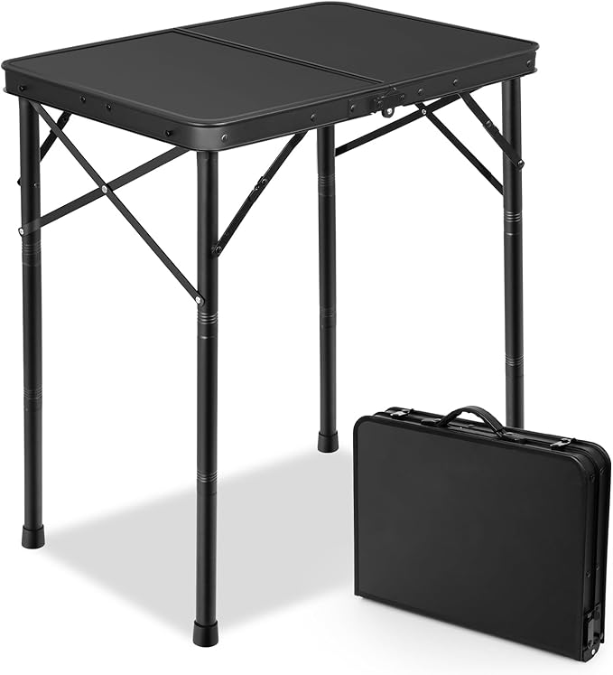 E EASTSTORM Small Metal Folding Table 3 Adjustable Heights, 23.6''×15.7''×27'' Heavy-Duty Portable Picnic Table for Outdoor Camping, Garden, Patio, Grill, BBQ, Party, 2Ft (Small, Black)