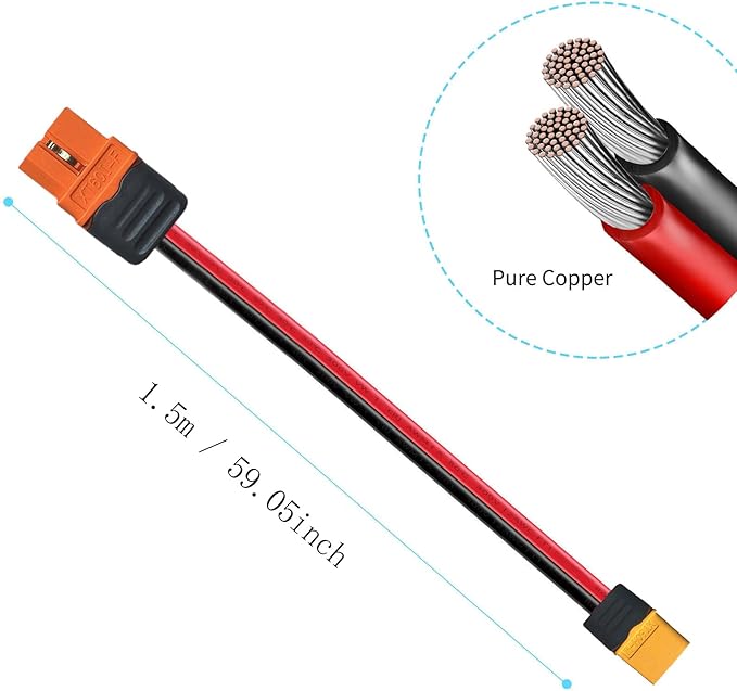 XT60i to XT60 Male Cable 10AWG Extension Cable Compatible for Ecoflow Portable Power Station Solar Generator (5FT)
