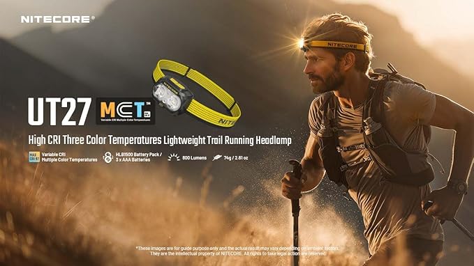 Nitecore UT27 MCT Pro 800 Lumen Running Headlamp USB-C Rechargeable Dual Power with 3 Color Temperatures Red Light Lightweight Trail Hiking Camping Sticker (Black)