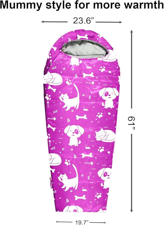 KidzAdventure Mummy Style 32 – 59F Kids Sleeping Bag with Pillow Sleeve, 4 Season, Lightweight and Backpacking Style, Ideal for Camping, Sleepover, Boys, Girls, and Youth