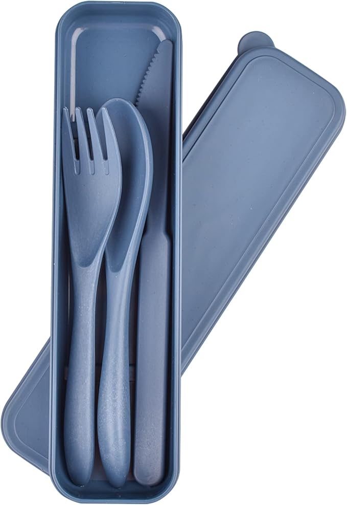 Reusable Cutlery with Case, Portable Dark Utensils Set for Adults, Tableware Camping Utensils for Kitchens, Dishwasher Safe (Dark blue)