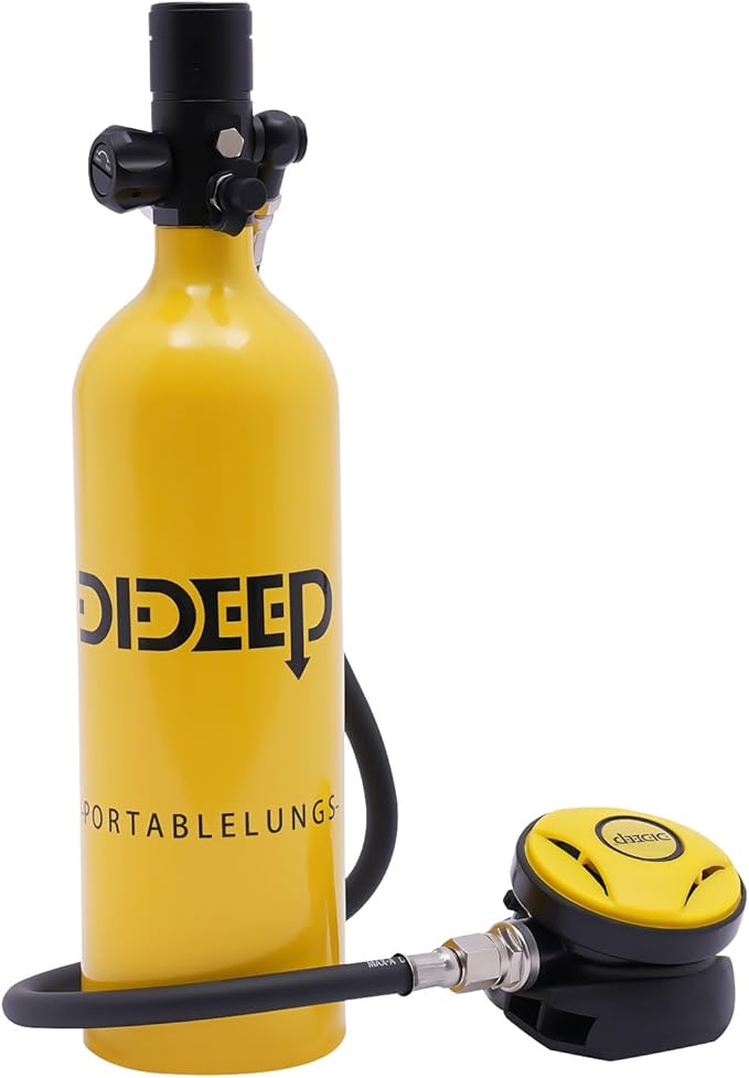 Mini Scuba Tank,1L Capacity Refillable Oxygen Cylinder with Carrying Strap and Diving Glasses,15-20 Minutes Breathing Capacity, Underwater Diving Gear for Emergency Rescue,Snorkeling