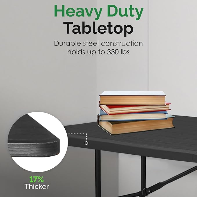 EconoHome Woodgrain 6ft Folding Table with Handle | Heavy-Duty Foldable Table | Portable Table for Indoor & Outdoor Use | Perfect for Events, Camping, Parties, Dining & More