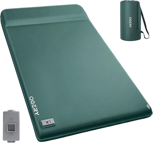 OGERY Self Inflating Sleeping Pad with Electric Pump, 3.15" Ultra-Thick Memory Foam Camping Pad, 4 Season Camping Mattress Pad with Built-in Pillow