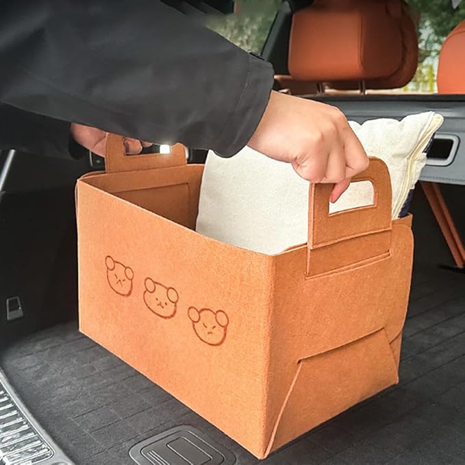 OULIGET Collapsible Car Trunk Organizer,Felt Large Capacity Sturdy Car Storage for Car Sedan or SUV,Portable Space Saving Multipurpose Storage Basket with Handles (Brown, Large)