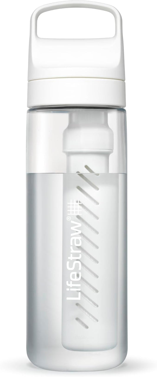 LifeStraw Go Series – BPA-Free Water Filter Bottle for Travel and Everyday use removes Bacteria, parasites and microplastics, Improves Taste, 22oz; Clear