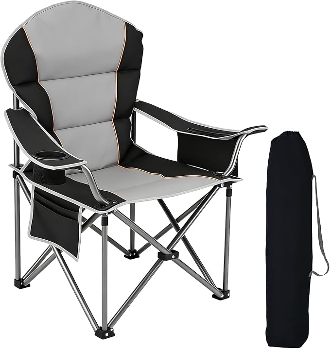NEWBULIG Oversized Folding Camp Chair for Adults, 500 LBS Heavy Duty Support, Portable Outdoor Collapsible Chairs, with Cup Holders, Side Cooler & Pockets, for Lawn, Beach, Fishing, Hiking, Black