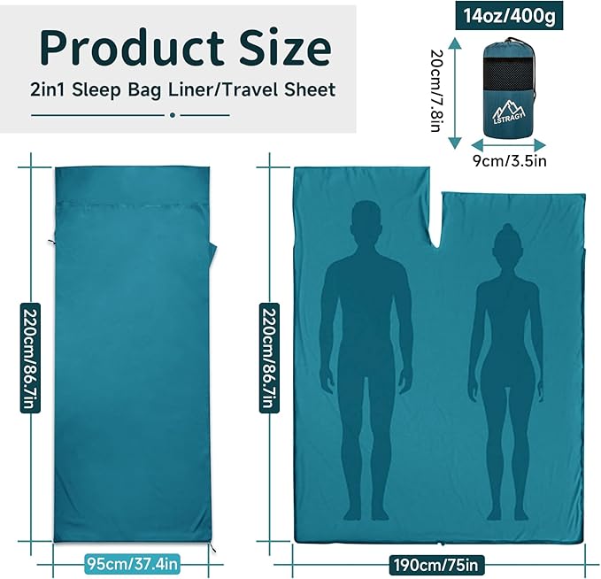 Sleeping Bag Liner,14oz Ultralight Sefl Tan Sleep Sack with 2 Way Zipper, Expose Feet Separately, Adult Sleep Sack & Travel Sheets for Camping, Hiking, Traveling Backpacking,Hotel
