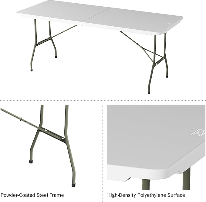 Lavish Home Portable Folding Tables - Lightweight Portable Folding Desk - 6-Foot-Long Plastic Table for Camping, Playing Cards, Parties, and Dining (Single/White)
