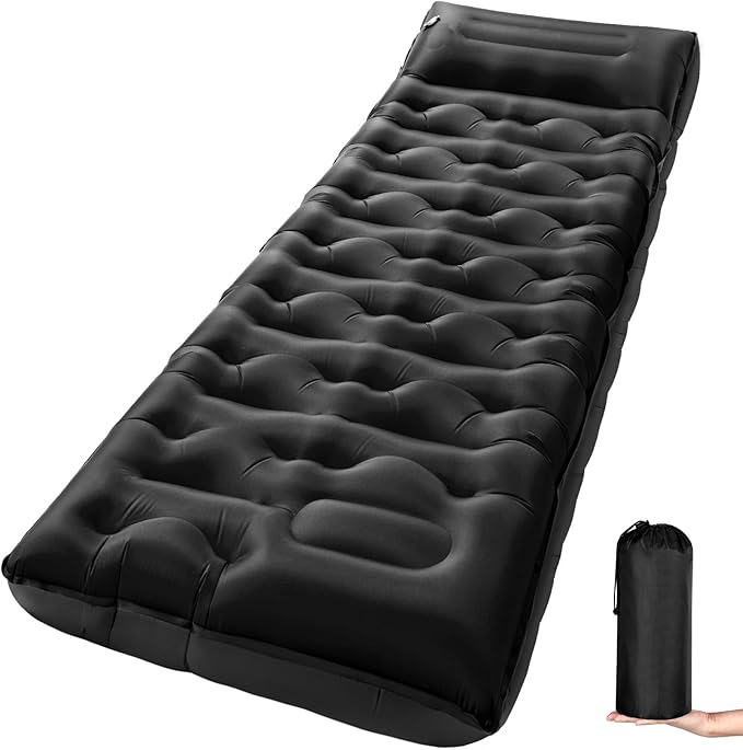 KASBAH Camping Sleeping Pad,Extra Wide 6 inch Thick Inflatable Sleeping Pads with Built-in Foot Pump and Pillow,Ultralight Camping Mat Gear for Outdoor Hiking,Camping