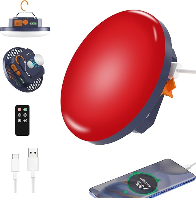 2025 Red Light Insect-Proof Camping Lamp10000mAh Rechargeable 3000LM Tent Camping Light, 6500K 24Hours Long Play Time , Outdoor Night Market Night Fishing Lantern (red（Remote）)
