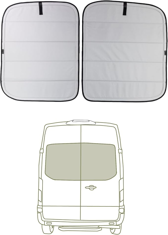 VanEssential Insulated Blackout Rear Door Window Covers Designed for Ford Transit Van High and Medium Roof Year 2015 to Current with NO Plastic Trim (Pair) - Cool Gray