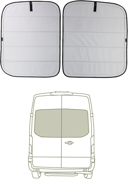 VanEssential Insulated Blackout Rear Door Window Covers Designed for Ford Transit Van High and Medium Roof Year 2015 to Current with NO Plastic Trim (Pair) - Cool Gray
