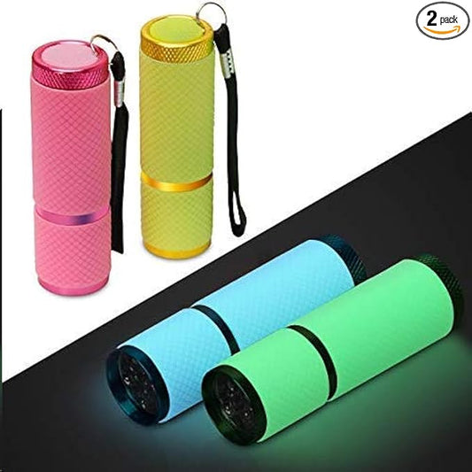 AHIER 9 LED Glow in Dark Flashlights, 4 Pack Rubber Coated Small Flashlights with Straps, Portable Handy Lights for Camping, Hiking, Indoor, Assorted Colors