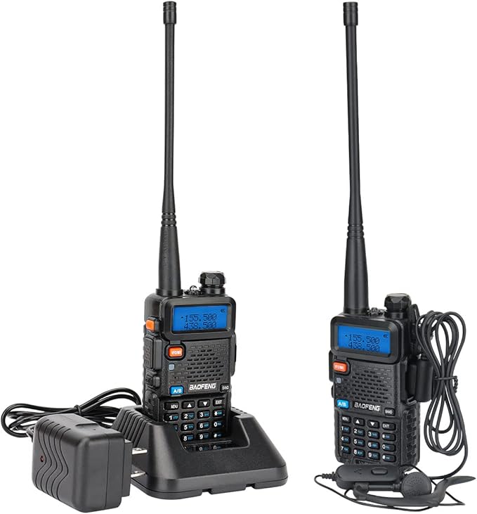 BAOFENG Radio Ham Radio UV-5R Long Range UV5R Dual Band VHF UHF Rechargeable Walkie Talkies for Adults Handheld Two Way Radio with Earpiece AR-771 Full Kit for Camping Hunting Survival Gear,2Pack