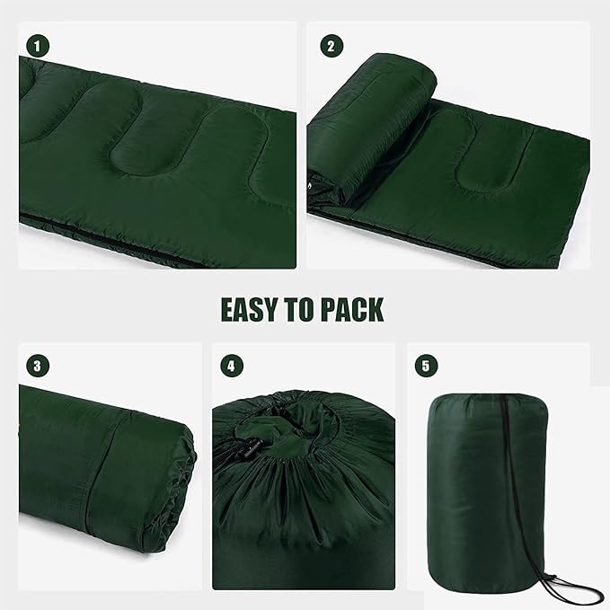 Envelope Sleeping Bags 4 Seasons Warm or Cold Lightweight Indoor Outdoor Sleeping Bags for Adults, Backpacking, Camping