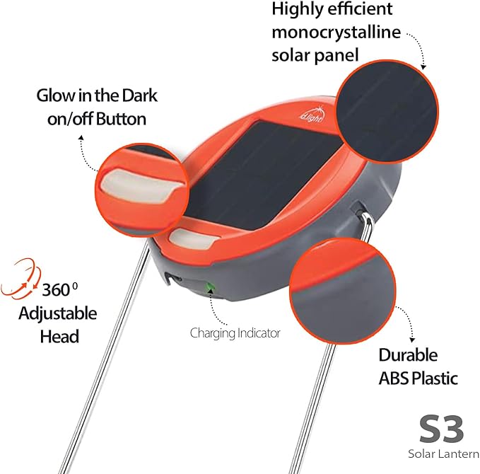 d.light S3 Solar Powered LED Solar Lantern; Emergency Light with Adjustable Stand, Portable Rechargeable Lamp for Power Outages, Camping & Outdoor Use