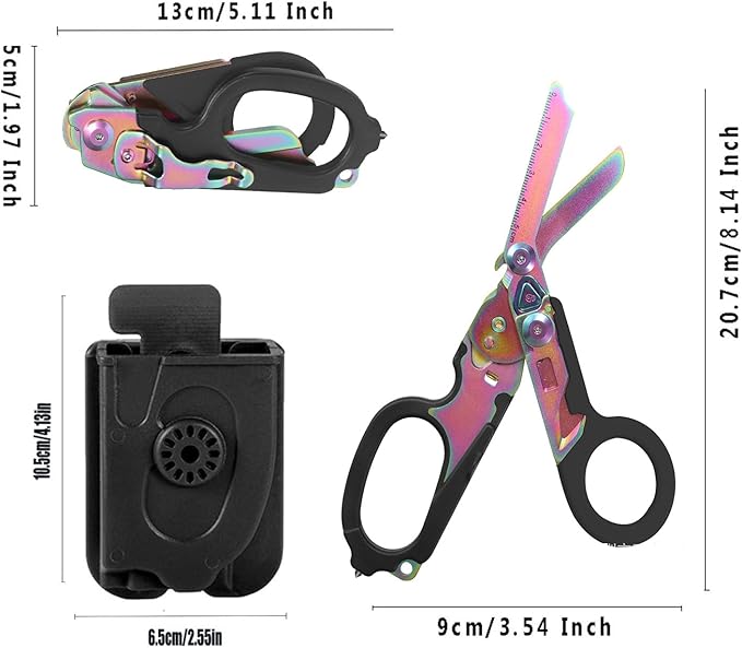 Foldable Trauma Shears,Emergency Rescue Shears with Strap Cutter and Glass Breaker for Outdoor Camping Tools,Medical Stainless Steel Pocket Scissors Compatible Holster.