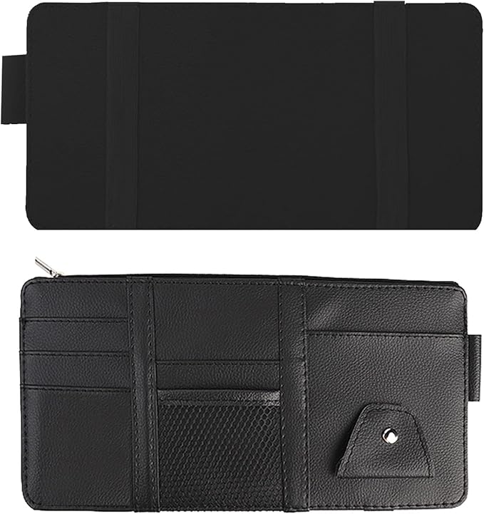 2 Packs Car Sun Visor Multi-Pocket Organizer for SUV & Truck, Auto Visor Storage Pouch with Big Zipper Pocket, Card Sleeve, Driving License, Insurance, Sunglasses, Pen, Key, Lipstick