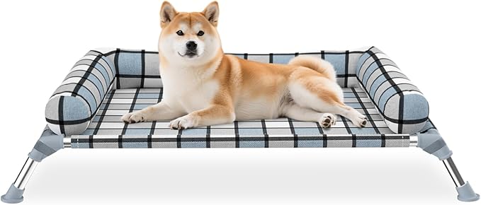 Elevated Pillow Bolster Dog Bed - Raised Dog Beds with Bolster Portable Lifted Washable Pet Cot Bed with Stainless Steel Frame Dogs Hammock Bed for Indoor & Outdoor (Bolster M)