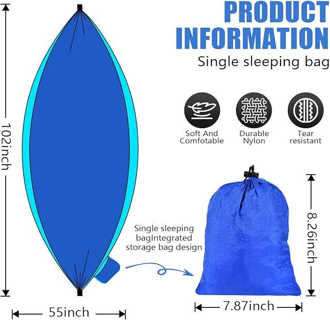 OBTANIM Camping Hammock 500lbs Portable Lightweight Single or Double Hammock with Tree Straps and Carry Bag for Camping Backpacking Hiking Travel Beach Outdoor Indoor (Blue and Dark Blue)