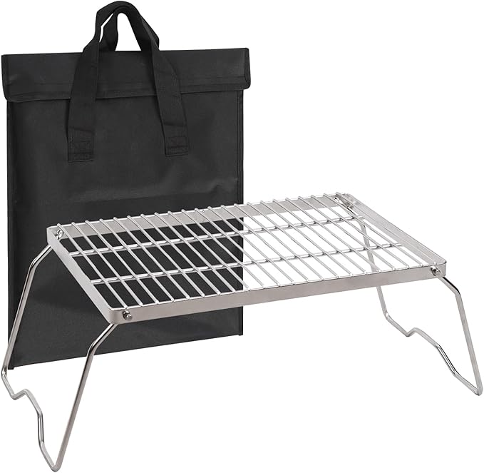 REDCAMP Large Folding Campfire Grill Grate, 304 Stainless Steel Heavy Duty Portable Camping Grill with Carrying Bag for Outdoor Cooking Backpacking Hiking Picnics BBQ