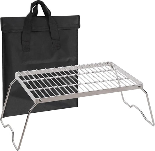 REDCAMP Large Folding Campfire Grill Grate, 304 Stainless Steel Heavy Duty Portable Camping Grill with Carrying Bag for Outdoor Cooking Backpacking Hiking Picnics BBQ