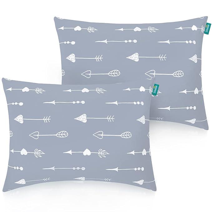 Biloban Toddler Pillow for Sleeping, Kid Pillow 14" x 19" for Small Travel Bed, Nap Pillow for Crib, Soft & Skin-Friendly Small Pillows for Sleeping, Toddler Use Only, Age 2 to 5 (Grey Arrow)