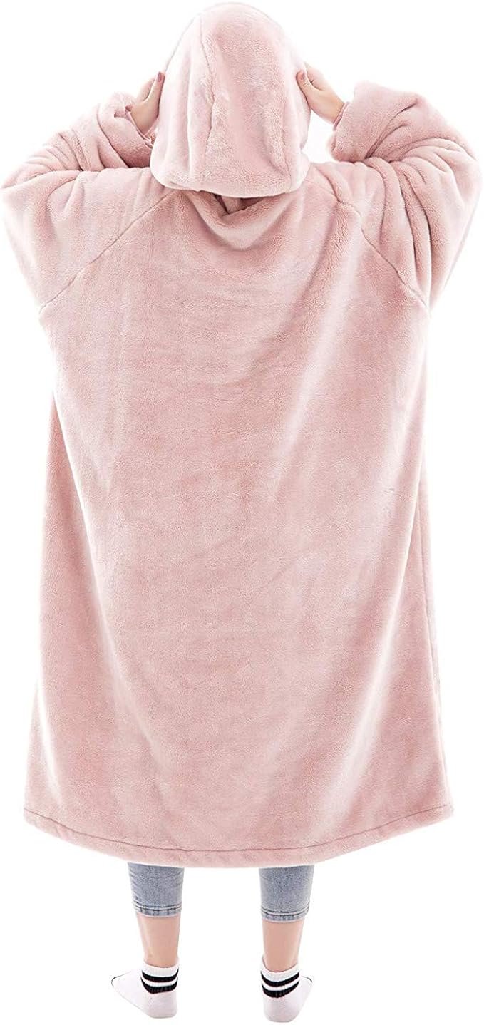 Waitu Wearable Blanket Sweatshirt Gifts for Women and Men, Super Warm and Cozy Giant Blanket Hoodie, Thick Flannel Blanket with Sleeves and Giant Pocket - Pink