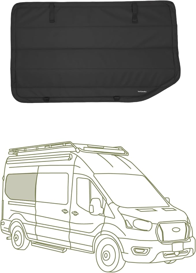 VanEssential Insulated Stealth Blackout Window Cover Designed for Ford Transit High/Medium Roof Full Plastic Trim 130 Length Rear Qtr RH (Passenger Side) Window - Black