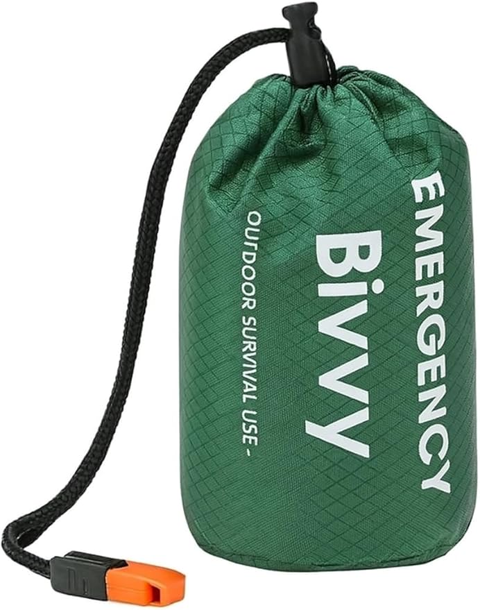 Ultra-Light Waterproof Emergency Bivy Sack – Thermal Sleeping Bag & Survival Blanket for Outdoor Camping, Hiking, and Emergency Preparedness, Green and Orange
