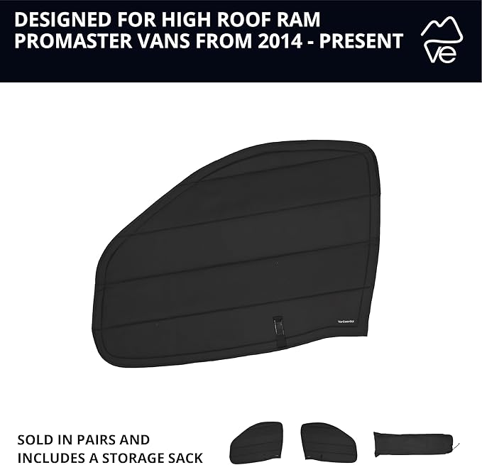 VanEssential Insulated Stealth Blackout Front Door Window Covers Designed for RAM Promaster Van Years 2014 to Current Model (Pair) - Black