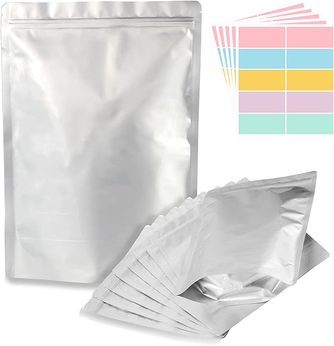 SHXWELL 50pcs 2 Quart Mylar Bags for Food Storage, 8"x12" 10 Mil Stand-Up Zipper Pouches Resealable and Heat Sealable for Long Term Food Storage(8"x12", Extra Thick)