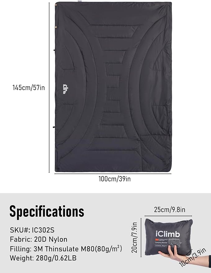 iClimb 3M Thinsulate Insulation Warm Camping Blanket Ultralight Compact